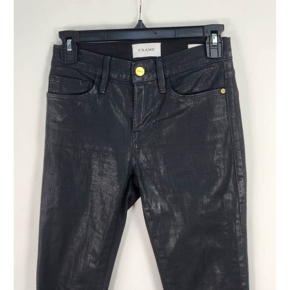 Frame Le Skinny Jeans Women's 25 Black Coated Mid Rise $258 - Picture 2 of 12